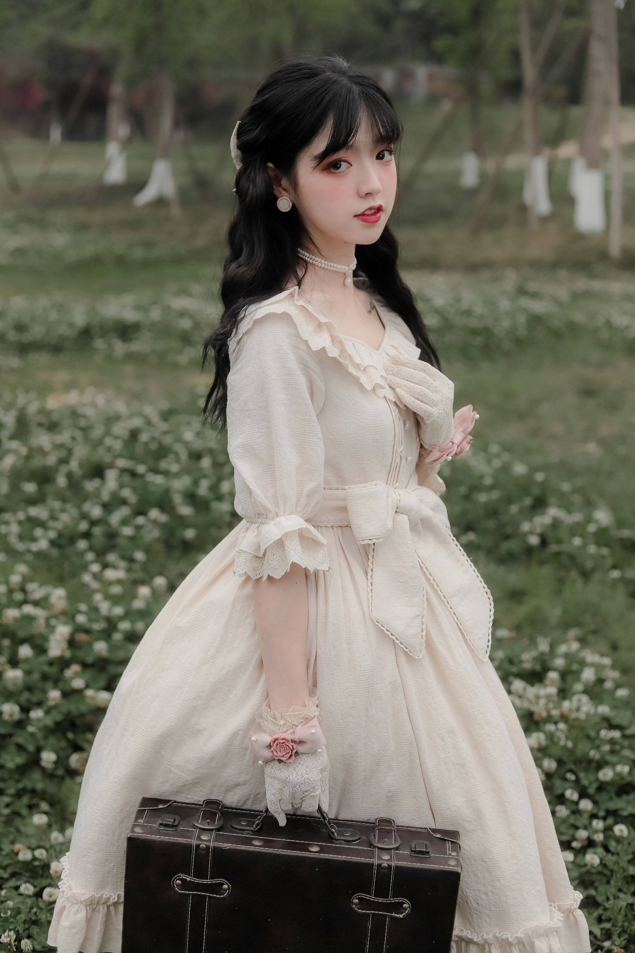 【现货包邮】木槿少女 法式复古优雅方领 lolita 短袖 OP kuma酱|ruв категории плесень играть/Аниме/вокруг/cos/настольные игры, вторичный элемент Лолита, Лолита/мягкая одежда/переплет - от Buy2taobao.com для оказания профессиональной услуги покупки агента Taobao