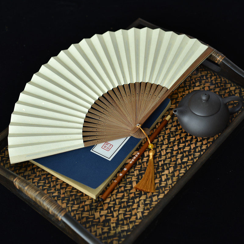 买三送一 7寸复古书法金点空白宣纸折扇双面穿纸免费题字绘画扇子
