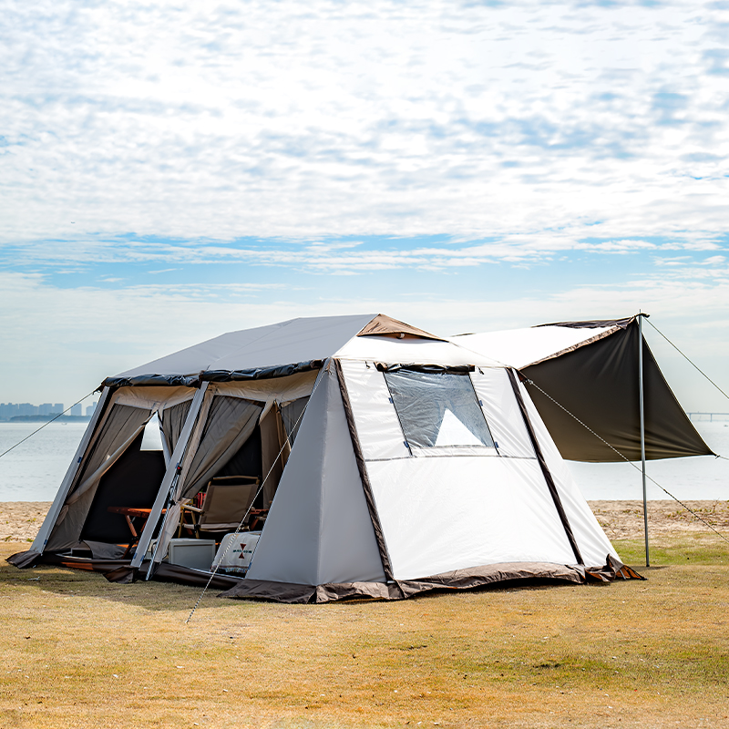 屋脊速开自动户外露营帐篷3人-6人两房一厅专业休闲野营过夜防雨