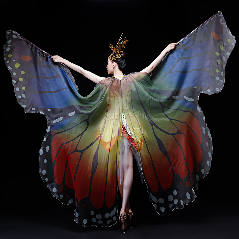 伟百富化蝶开场舞蹈服装两只蝴蝶伴舞服装彩蝶舞台演出服亮片短裙