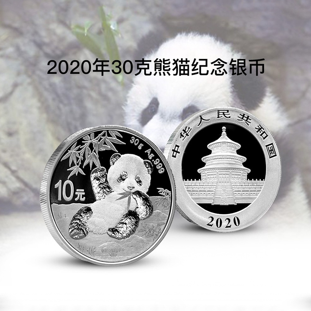 2020年熊猫银币 30克纯银币带收藏礼品盒套装 正品保真熊猫币30g