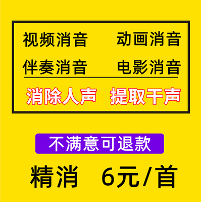 音乐消音音频歌曲伴奏消音消除人声消原唱原声人声分离去人声提取