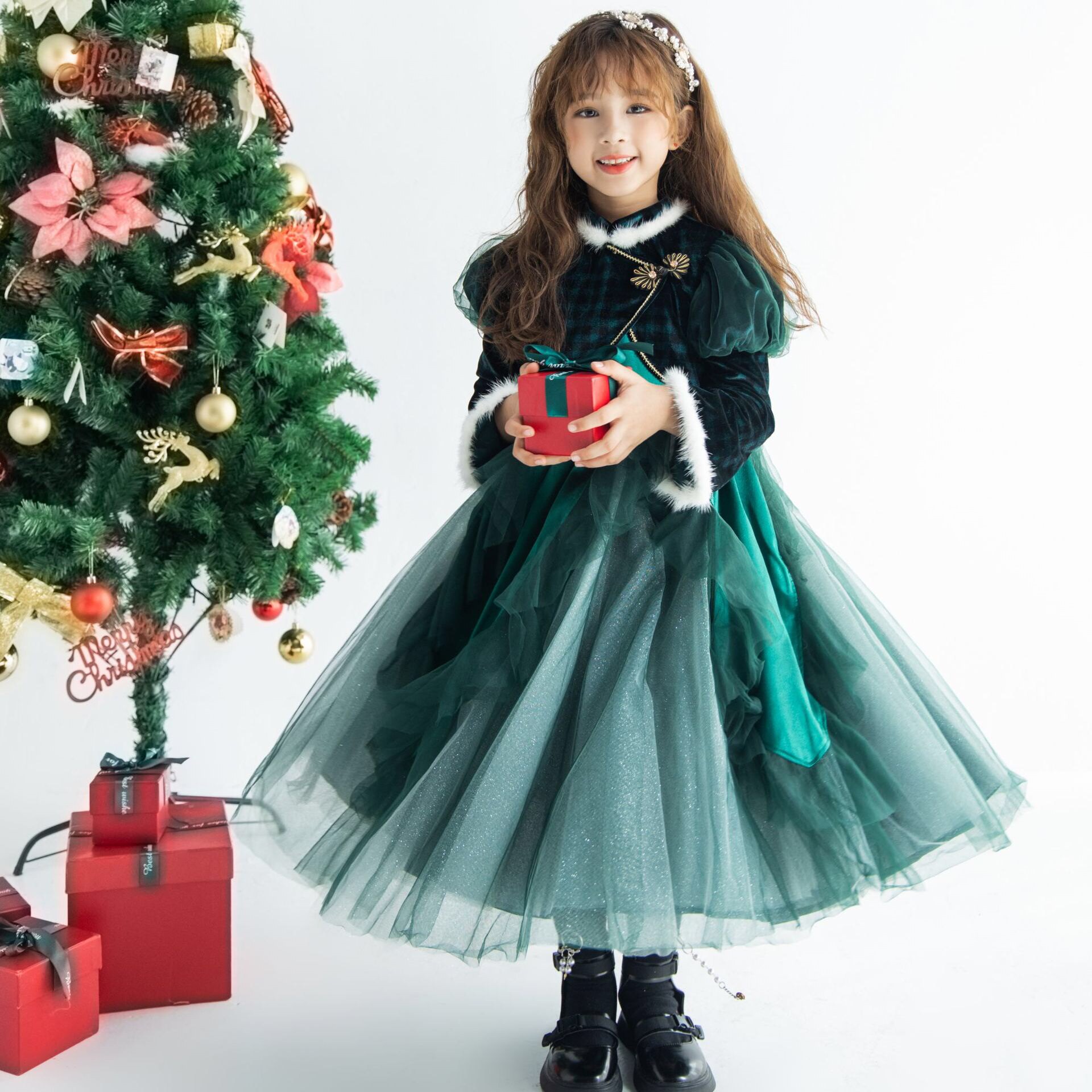 拜年服儿童服装女童安娜公主裙冬季迪士尼连衣裙小女孩蓬蓬纱礼服