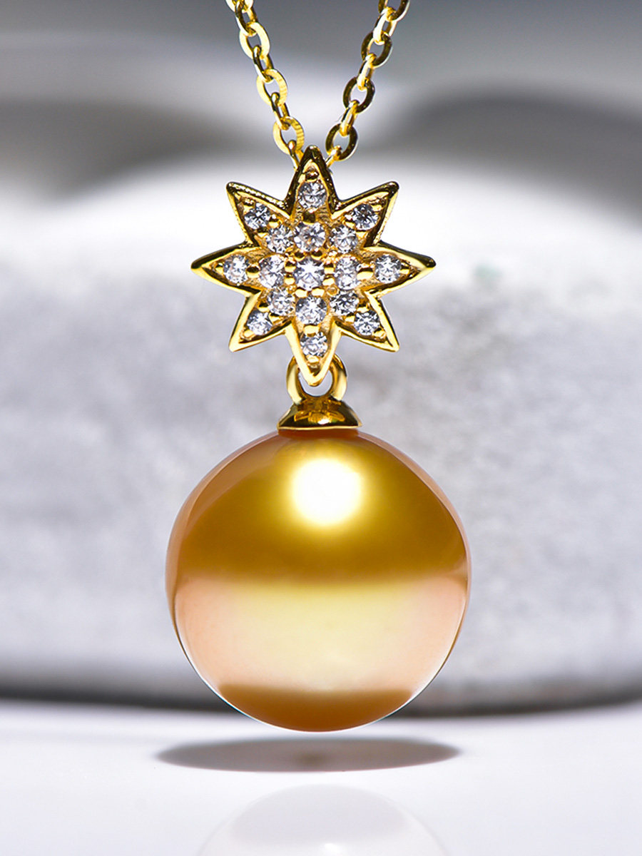 凤仪阁 星星款18k金无优化无染色南洋金珠海水珍珠吊坠项链坠