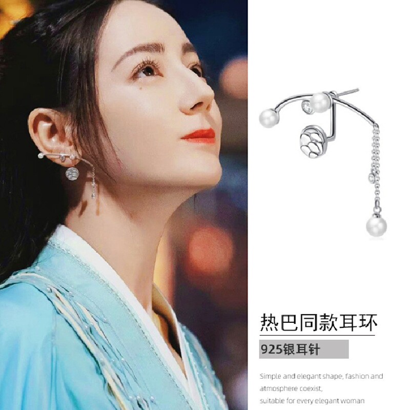 纪云禾同款耳饰迪丽热巴珍珠长流苏复古风s925银针小众设计感耳环