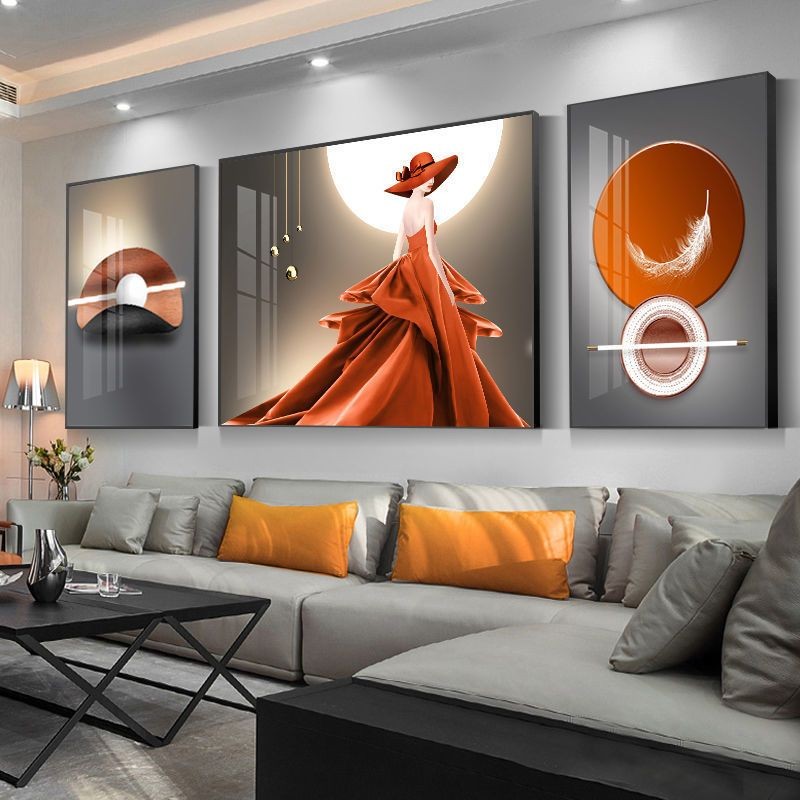 轻奢人物客厅装饰画现代简约抽象壁画沙发背景墙大气挂画三联晶瓷