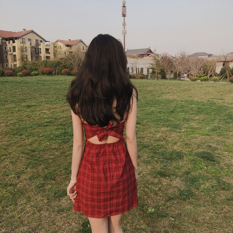 2019 Popular skirt Summer wear back Frenum Show thin lattice girl Scheming Backless camisole on vacation Dressin the Women's clothing/Boutique , Dress category - from Buy2taobao.com to provide professional Taobao agent buy service