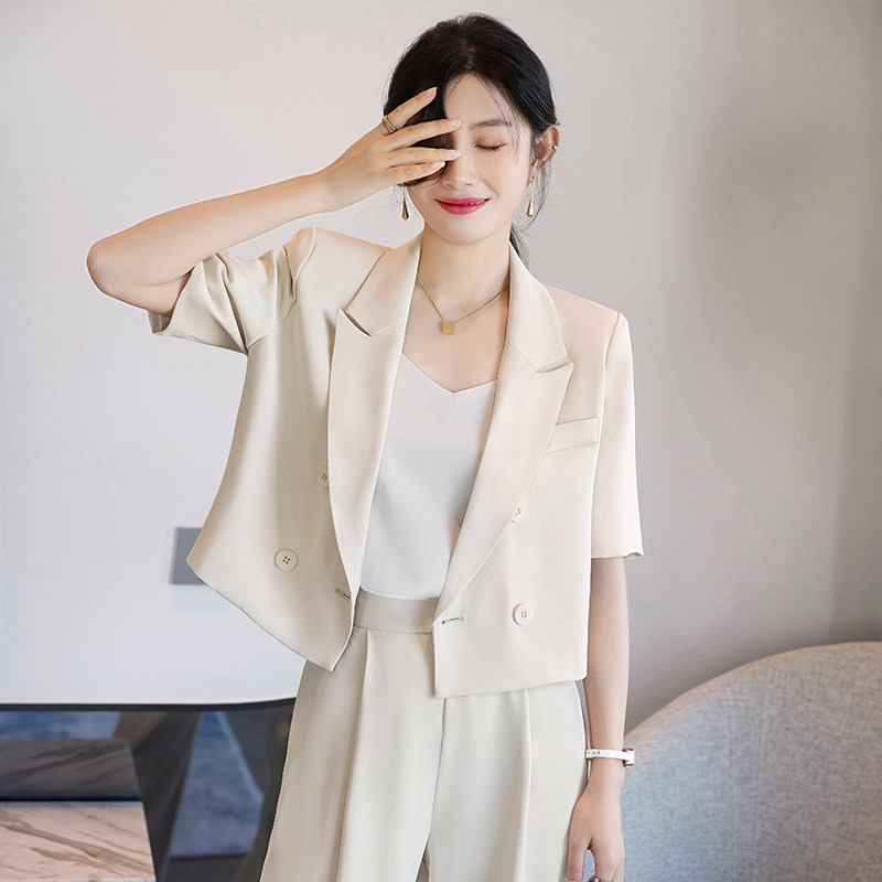 短袖西装套装女夏款小个子短款高级感上衣休闲小西服外套夏季薄款