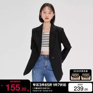 t区绫致Vero Moda2024春夏新款棉麻材质宽松翻领西装外套女