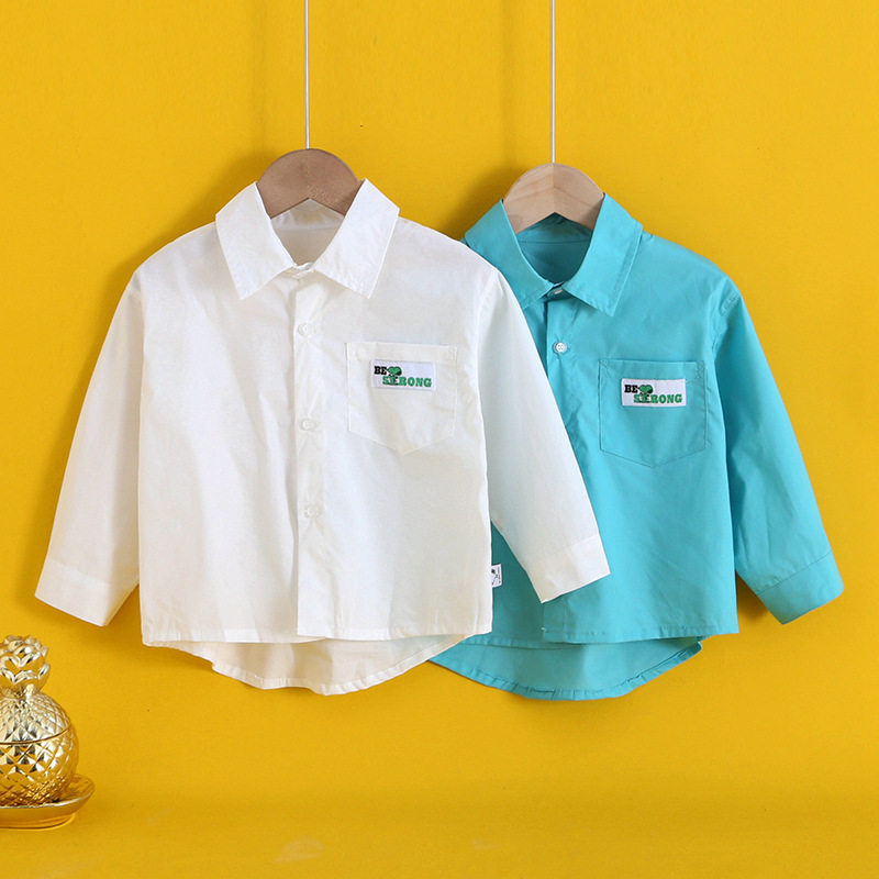 史努比2022春新款男童衬衫童装小童长袖儿童女童洋气白色长袖衬衣