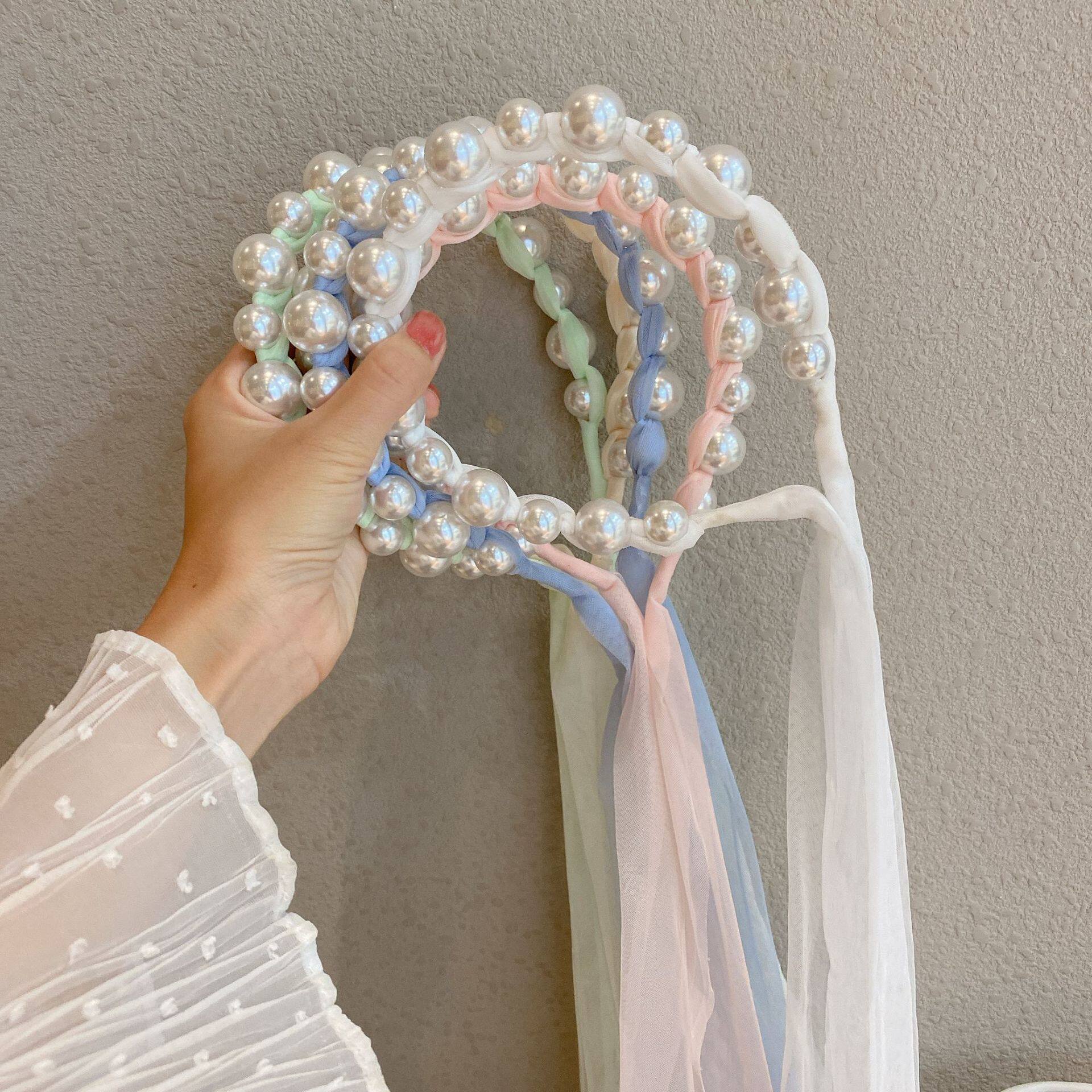 法式复古飘带珍珠发箍蕾丝带仙女蝴蝶结头箍发带超仙发卡头饰品