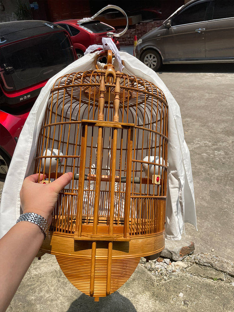 老竹广式鸟笼广笼广西底画眉笼子竹制高档清远笼八哥鸟笼上漆抛光
