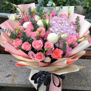 19新款情人节圣诞节朵戴安娜玫瑰搭配乒乓菊绣球桔梗韩式花束