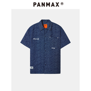 PANMAX大码加大宽松重磅休闲美式潮流夏新款水洗牛仔短袖衬衫外套