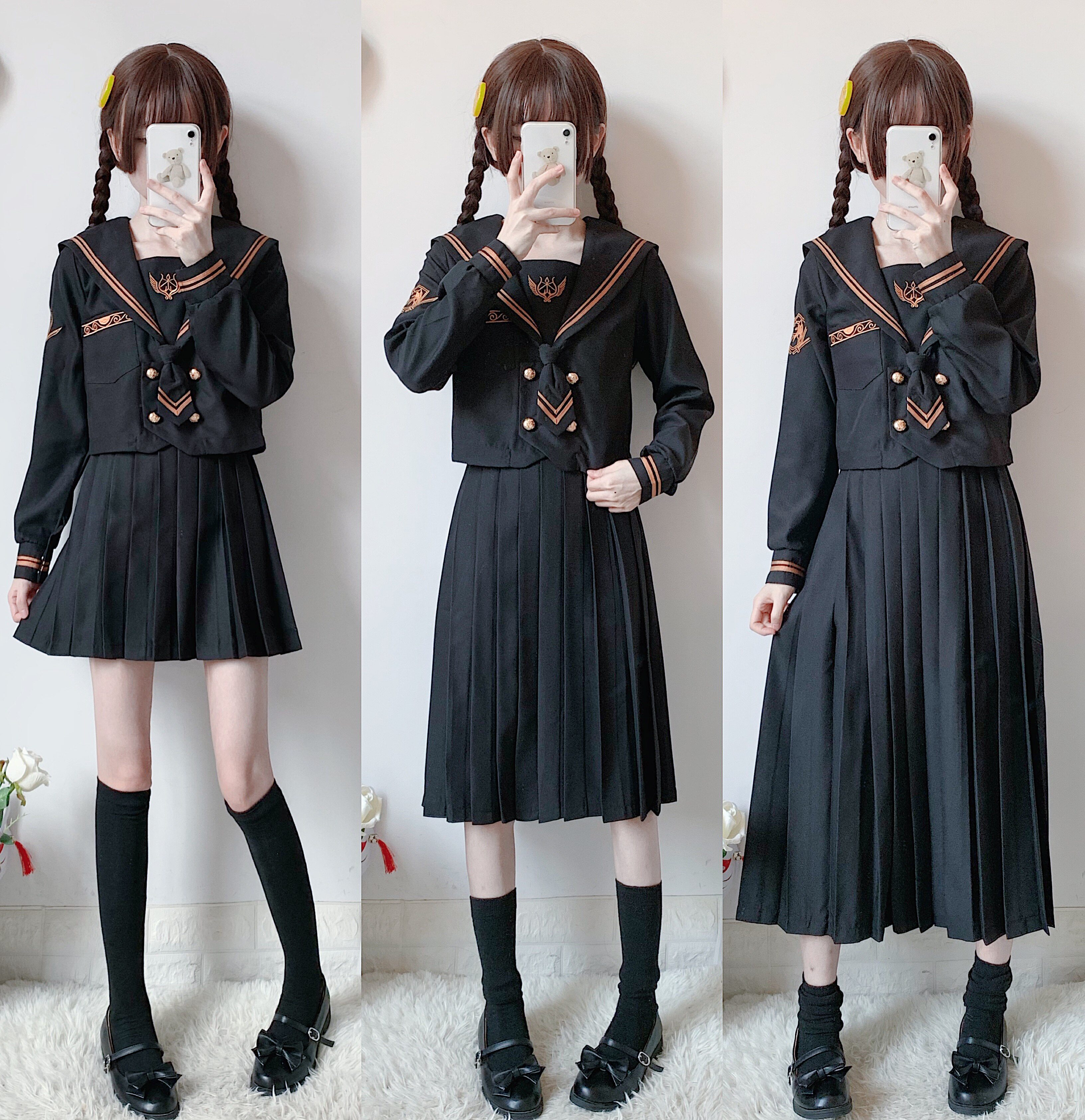 原创皇家上将正统jk制服中间服不良暗黑学生水手服中长裙校班服女