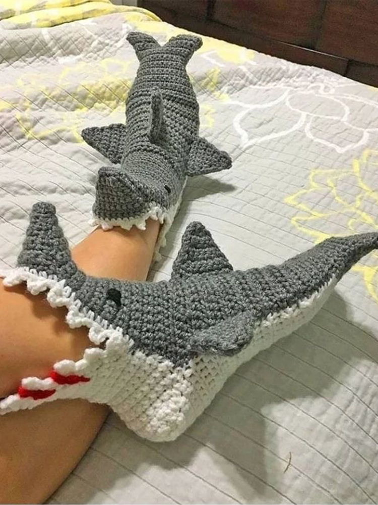 毛线钩针鲨鱼袜手工编织diy材料包