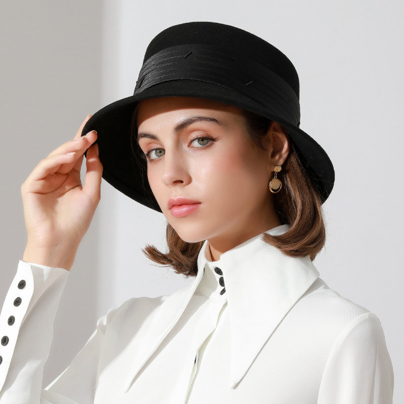 诗丹凯萨2021新品帽子女秋冬季礼帽女士时尚休闲羊毛呢盆帽女出游