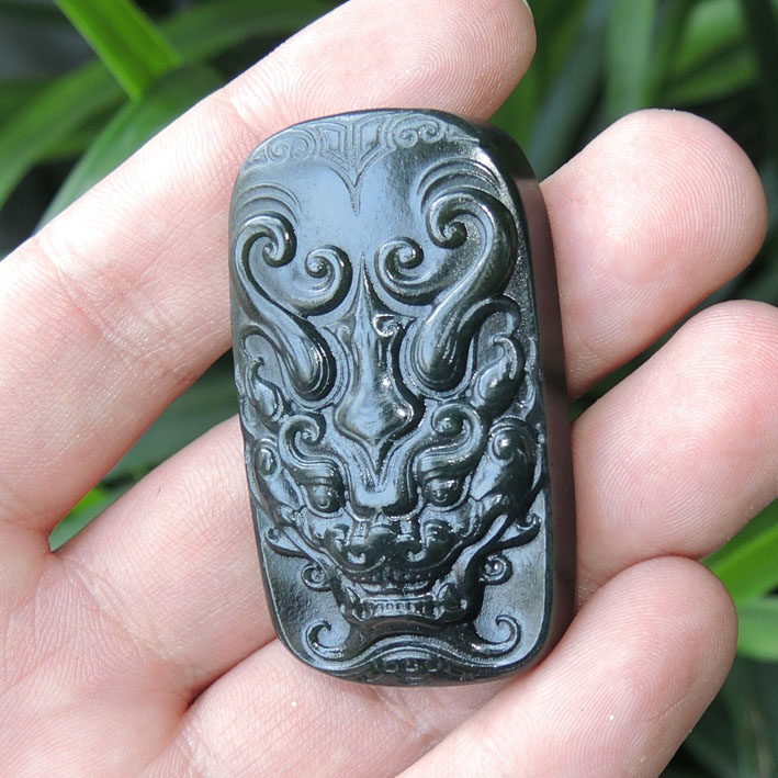 方言和田玉特惠仅140元青海山料黑青玉仿古兽面吊坠挂件爆亏促销h