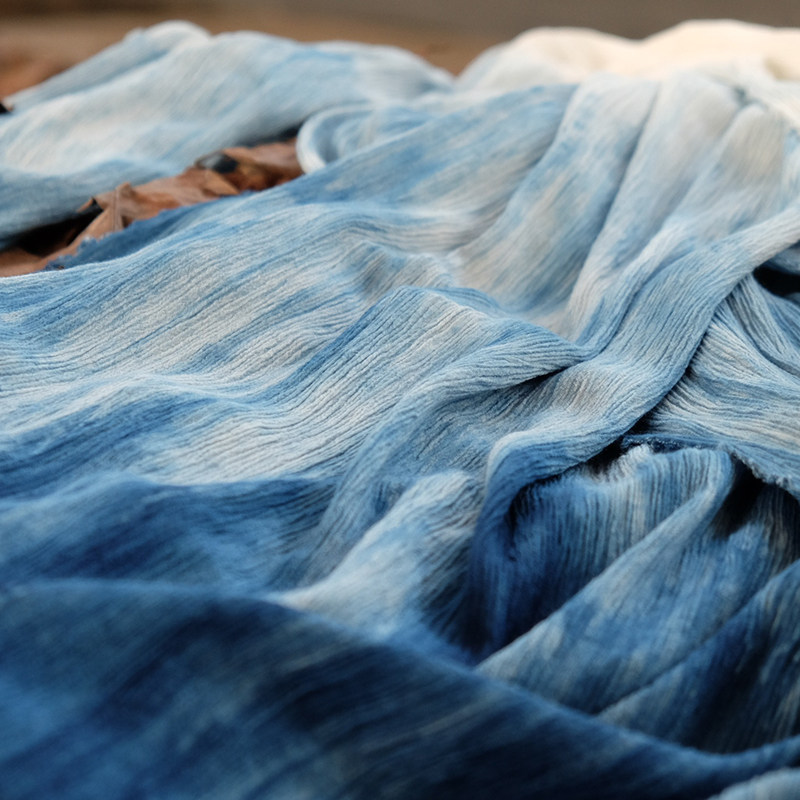 时蓝 峦 手工靛蓝染围巾 纯棉植物染色披肩 草木染手作中国风禅意