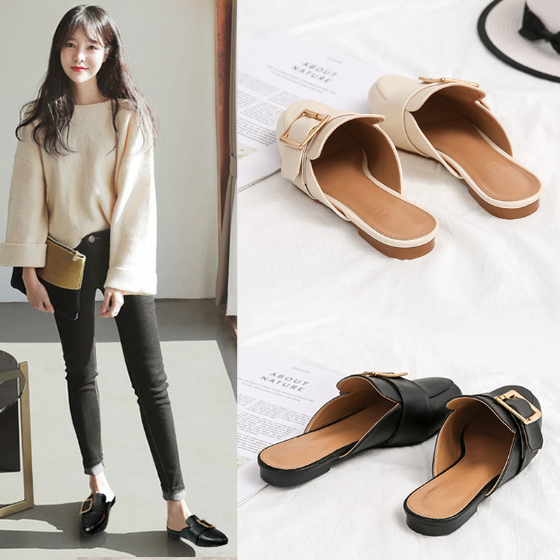 包头凉拖鞋女夏时尚外穿2018新款韩版百搭室外懒人无后跟半拖平底