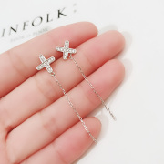 JG原创几何X形符号耳钉2019新款潮925银十字架耳线不对称耳饰简约