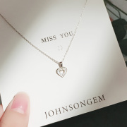 JG心形项链925纯银镂空桃心短款锁骨链可爱甜美银饰网红创意项链