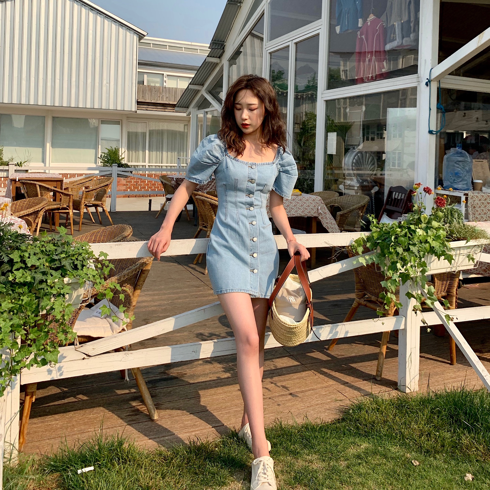 牛仔连衣裙2019新款夏甜美收腰显瘦气质法式复古泡泡袖方领裙子女|msdalam kategori Butik wanita / wanita, pakaian - dari Buy2taobao.com untuk memberikan perkhidmatan ejen Taobao profesional membeli