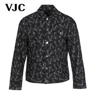 【专柜同款】VJC/威杰思2023秋冬男装新款黑色满印牛仔夹克外套