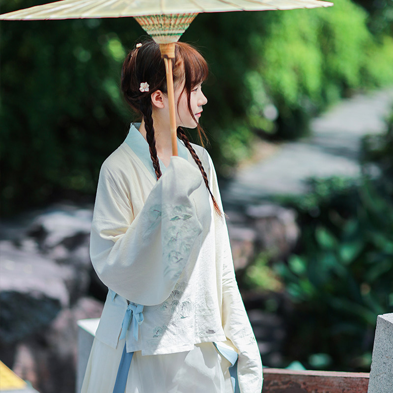 复古 灯笼袖_六桥烟柳 清水溪原创设计 汉服交领上衣古风刺绣棉麻女装