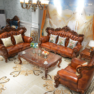 小户型欧式真皮沙发客厅实木沙发123组合113沙发三人位仿古色家具