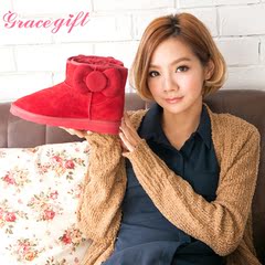 【买就送】grace gift2016冬季女靴子蝴蝶结平跟短靴平底雪地靴女