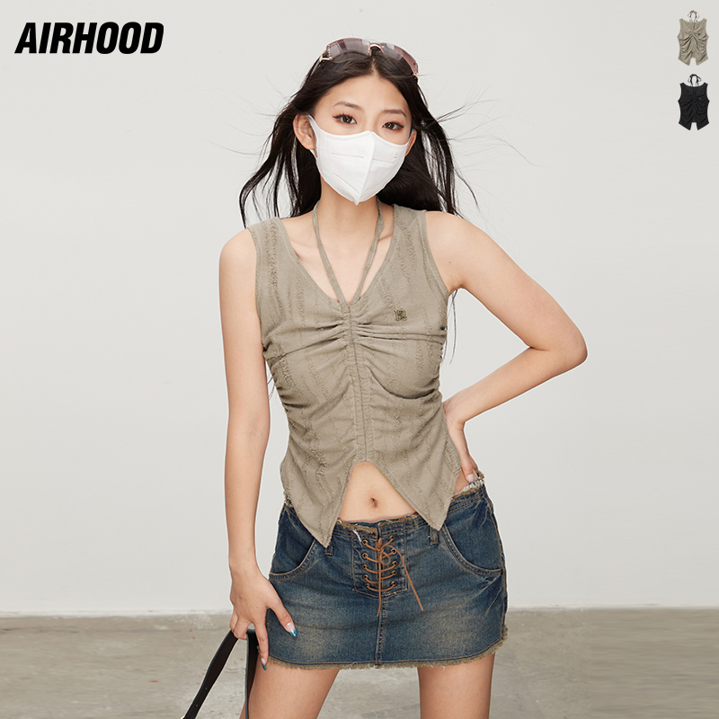 AIRHOOD 夏季V领收腰设计修身外穿美式短款挂脖辣妹小背心上衣女