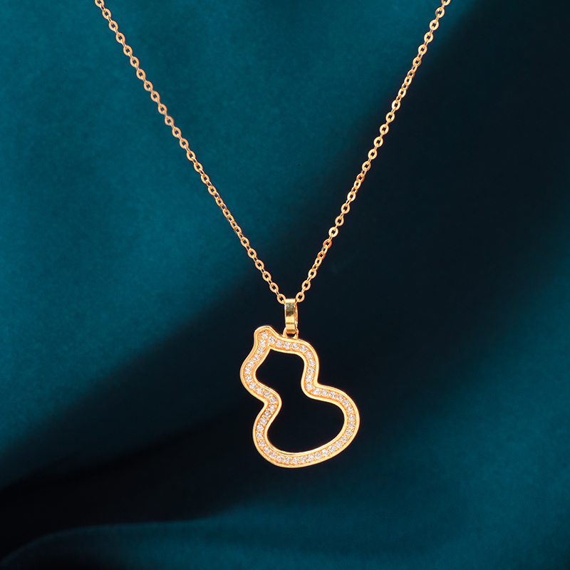 韩国正品14k黄金项链女2021新款潮个性网红ins镶钻葫芦锁骨链女