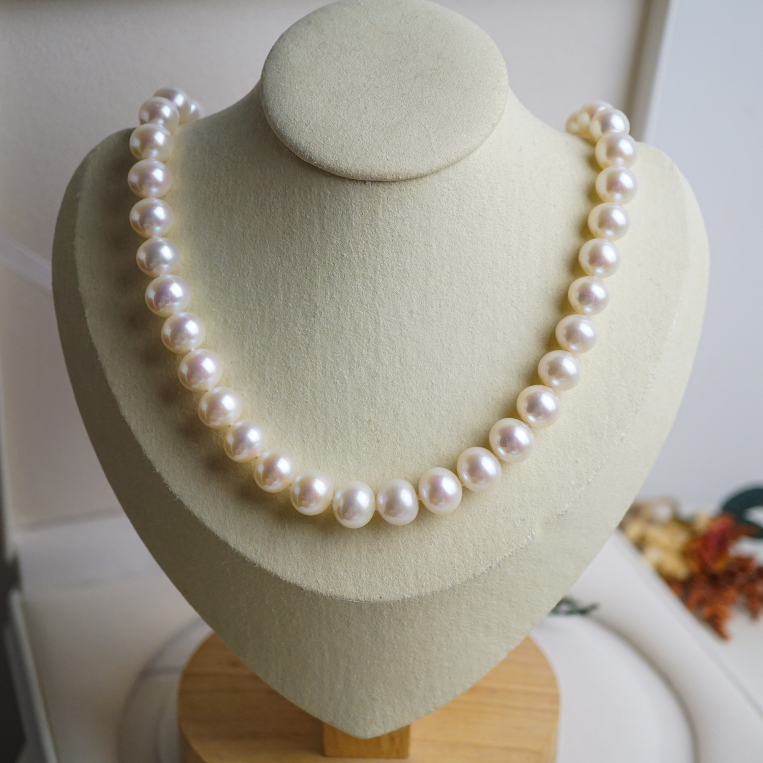 高品质中大颗粒极亮无暇天然白色珍珠项链9.5-10.5mm母亲节送妈妈