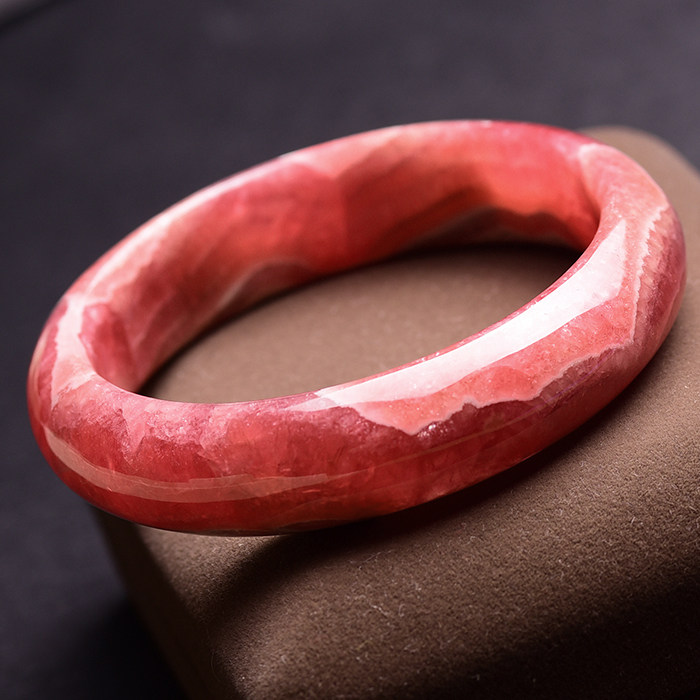 旺姻缘 老料 冰种红纹石手镯 内径52mm 57.83克 珠宝手镯