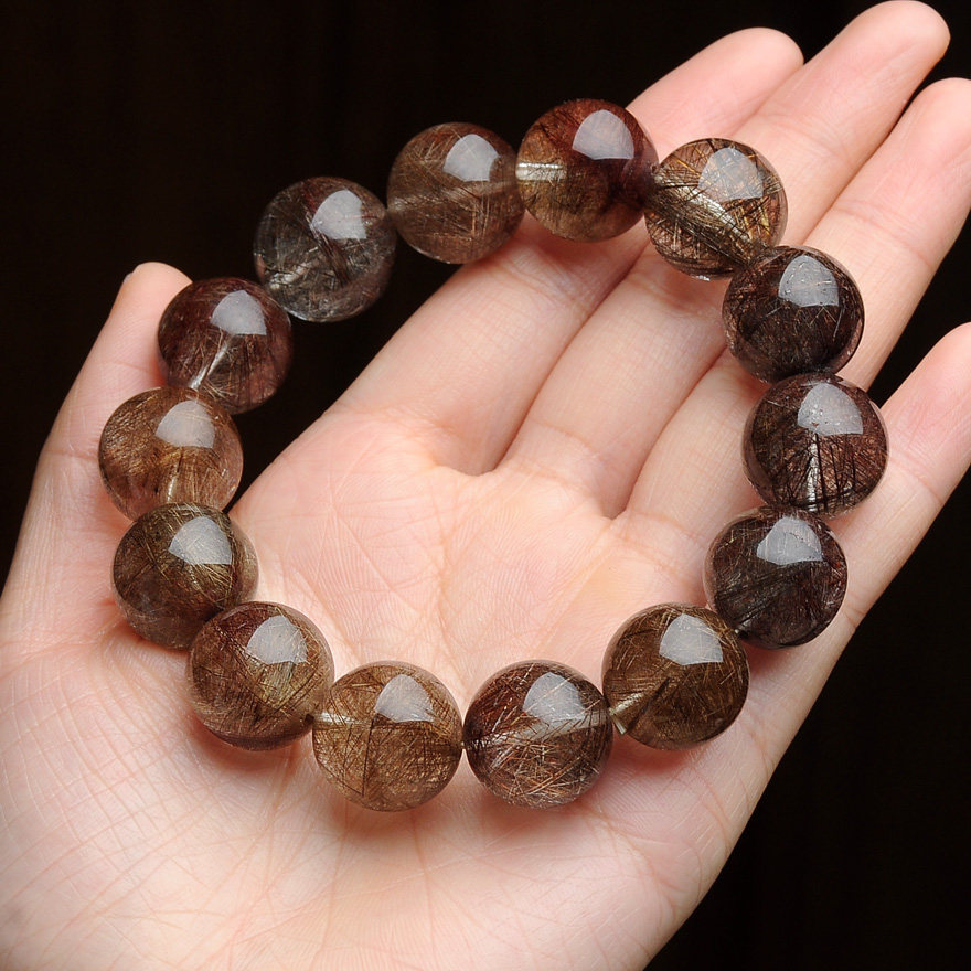 霸气收藏 天然棕发晶手链 魔鬼发大颗粒 102.21克 17.5mm