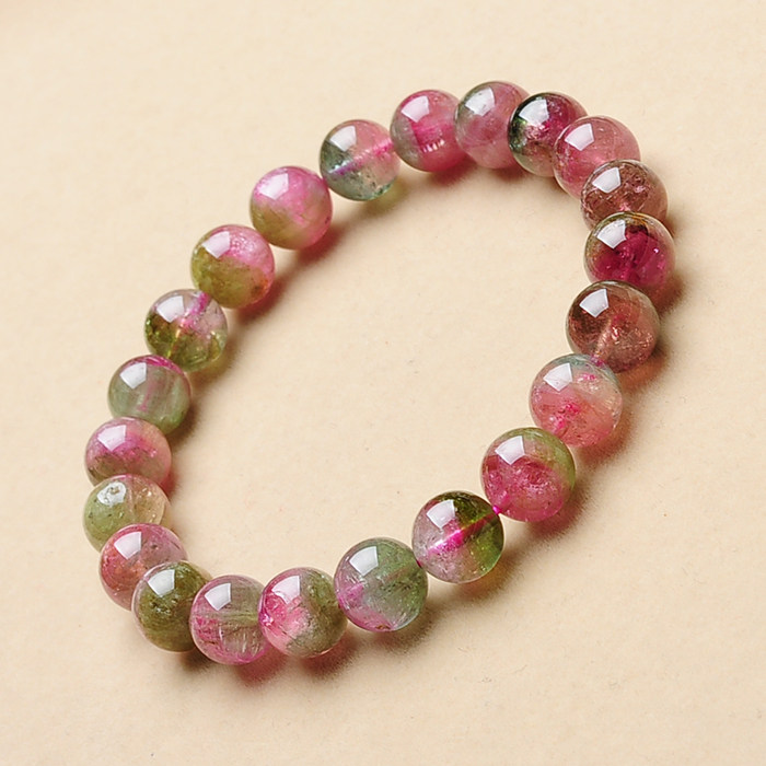 稀有 红绿双色碧玺手链 颜色艳丽 难得美物22.43克 8.6mm