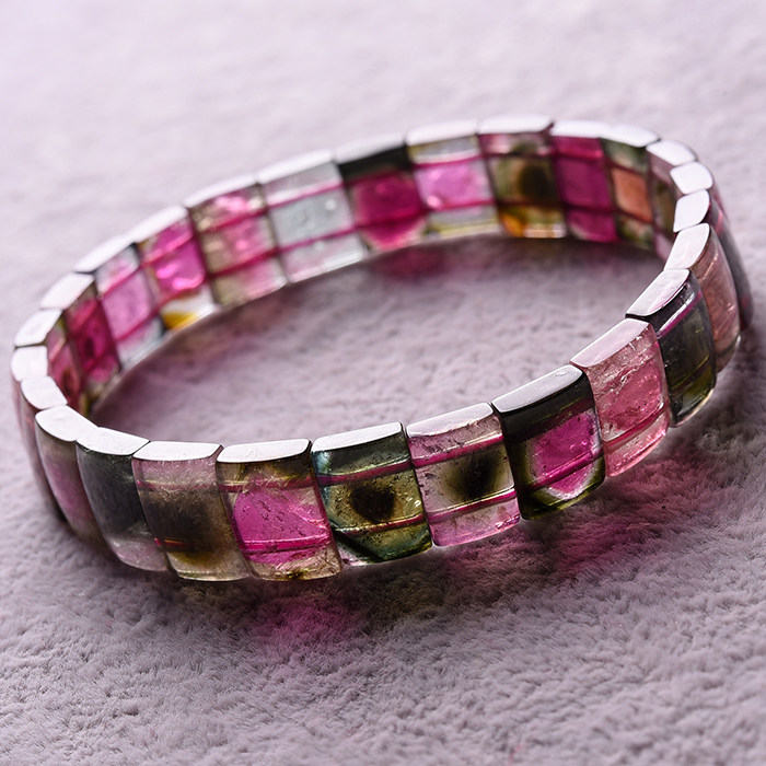 罕见美品 彩色西瓜碧玺手排 每一颗都不一样哦 15.21克