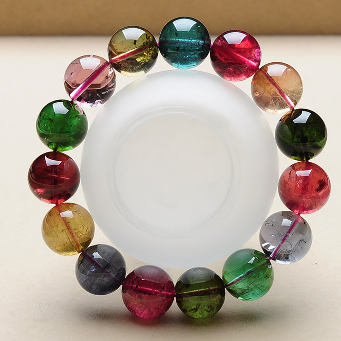 {专注顶级}浓艳色老坑玻璃体碧玺手链 油润 奢华15mm 81.98克