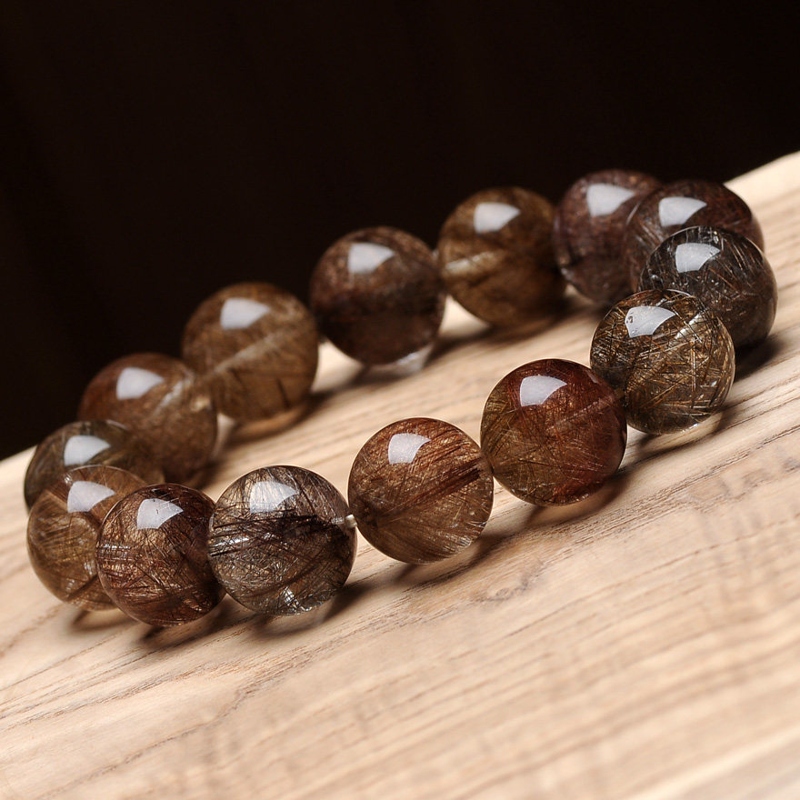 霸气收藏 天然棕发晶手链 魔鬼发大颗粒 102.21克 17.5mm