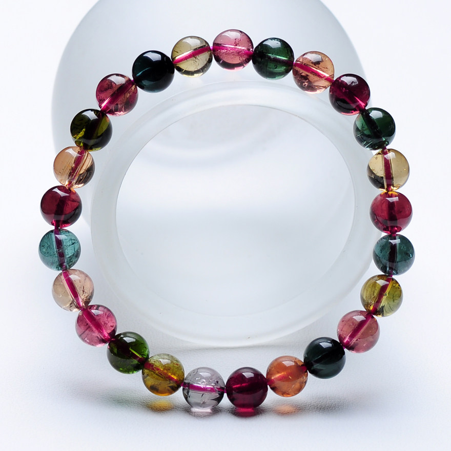 收藏级 巴西老坑碧玺体手链 浓艳色 蓝珠多 光泽油亮15.47克 7mm