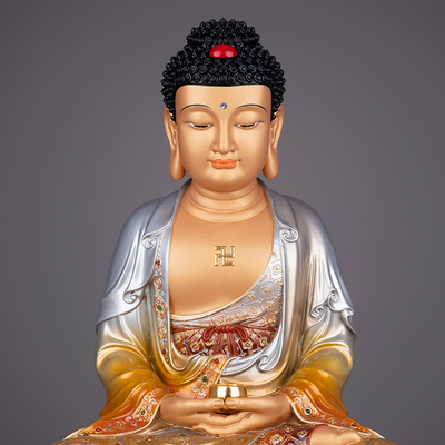 圆通纯铜释迦牟尼佛像佛坐像如来佛祖三宝佛娑婆三圣阿弥陀佛摆件