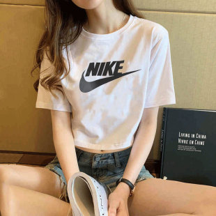 24新款Nike耐克女款短袖宽松透气纯棉短款露脐休闲运动T恤BV6176