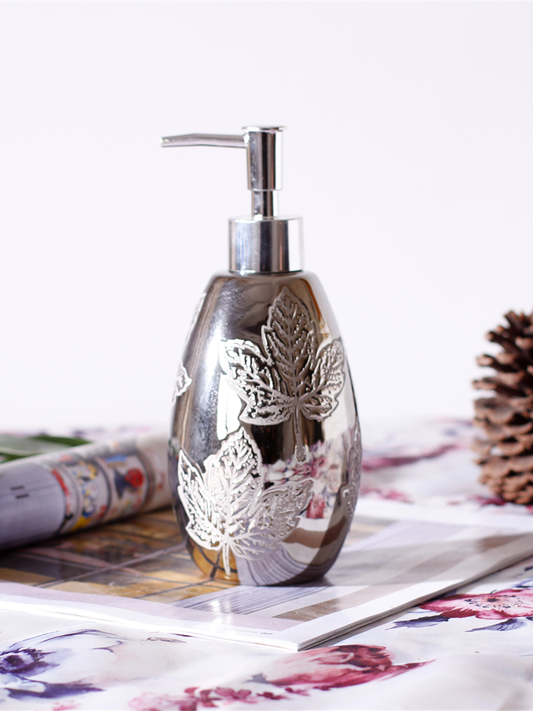 索尔信陶瓷银色枫叶按压式宫廷风欧式分装瓶洗手液沐浴露洗发水瓶