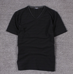 出口日本订单 男款 色织条纹V领短袖T恤