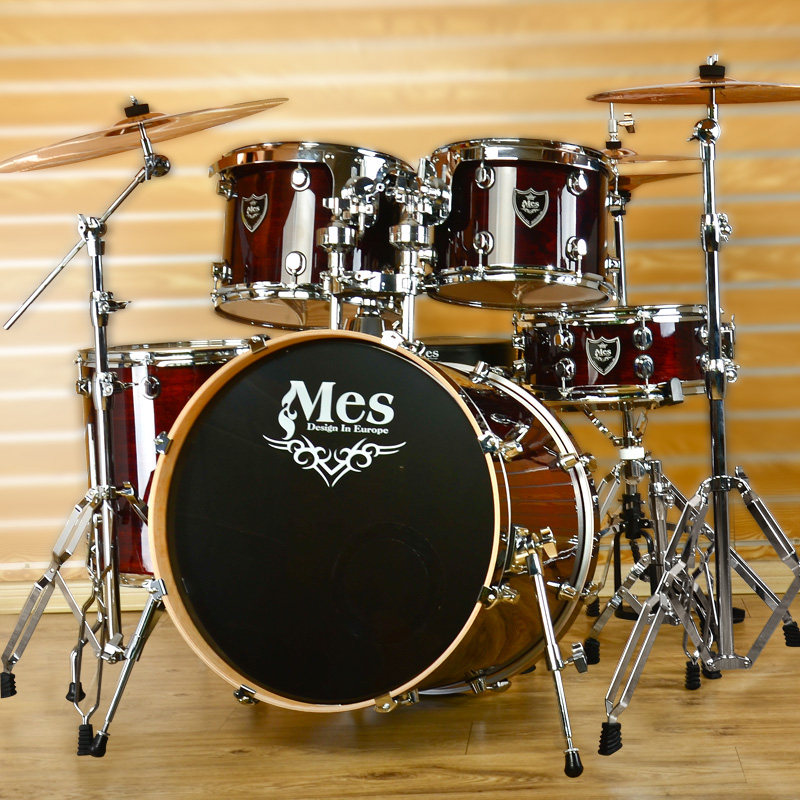 麦斯mes爵士鼓架子鼓 bf 5255t 酒红渐变桦木烤漆 送大礼包