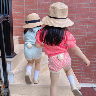 NANI童装女童夏季新款短袖针织衫兔尾巴套装超可爱薄款镂空娃娃衫