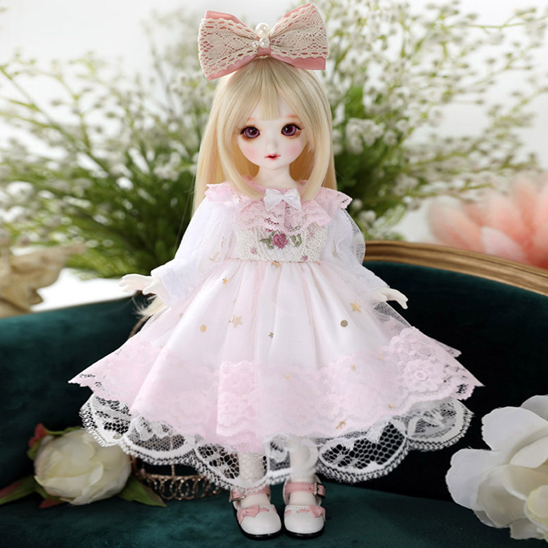 bjd娃衣1/6 1/4粉色蕾丝公主裙 券后68元包邮