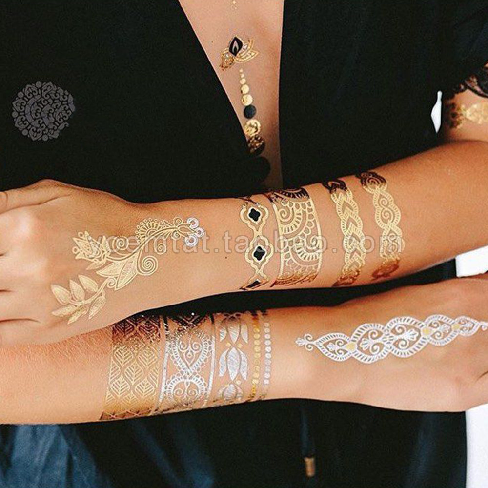满19包邮 烫金欧美防水临时纹身埃及部落小图案金属女手臂 yh077