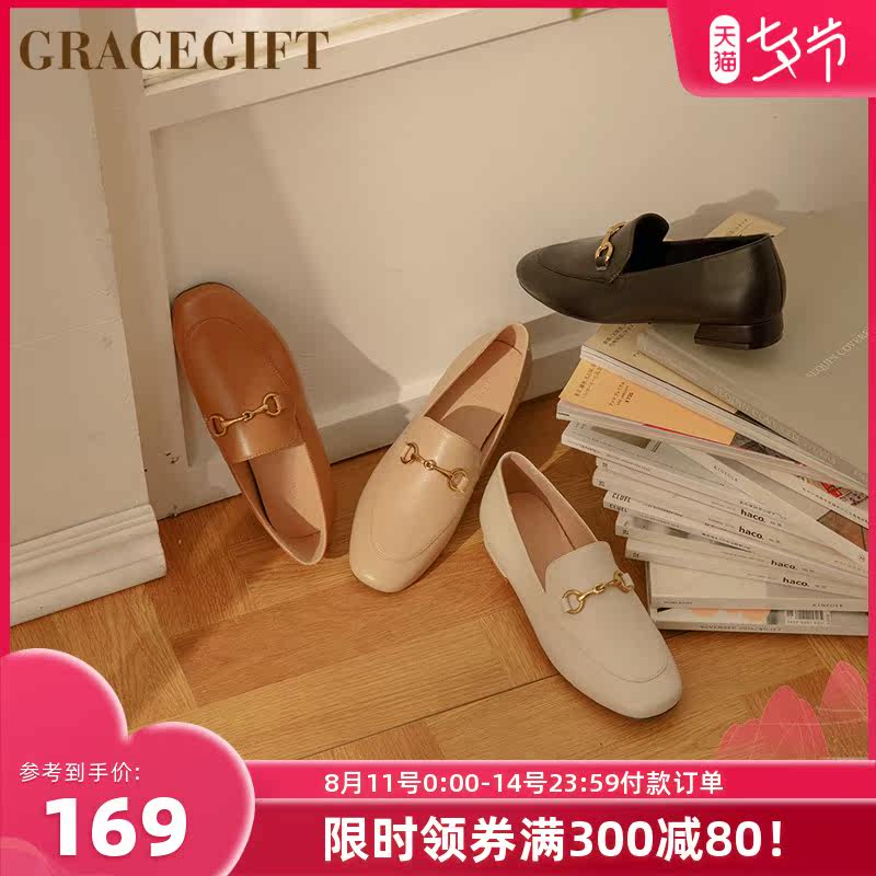 gracegift新款圆头扭结乐福鞋女复古休闲懒人一脚蹬软底小皮鞋